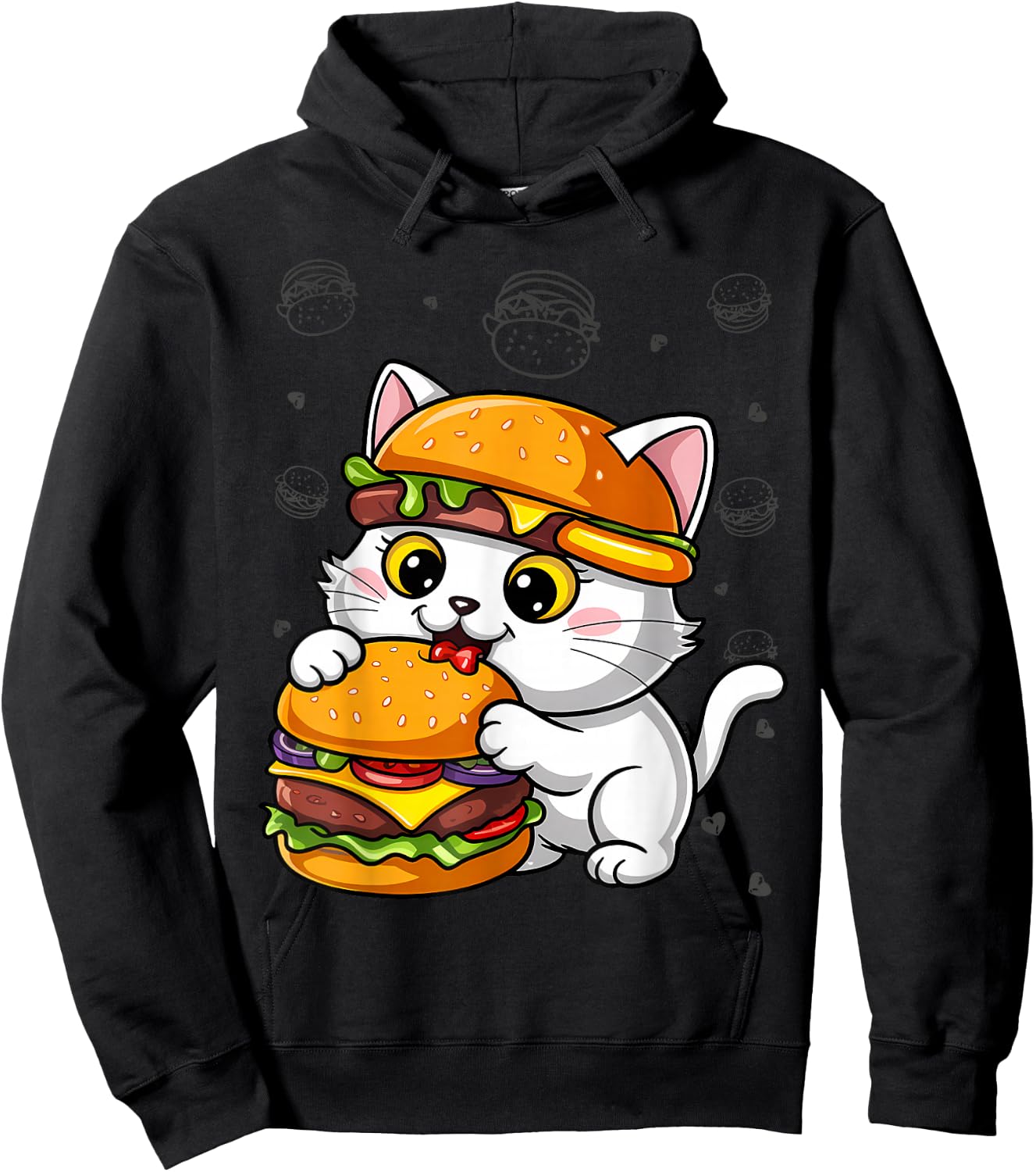 Quirky Cat Hamburger Cheeseburger Fast Food Hat Hoodie - Hoodie | Black