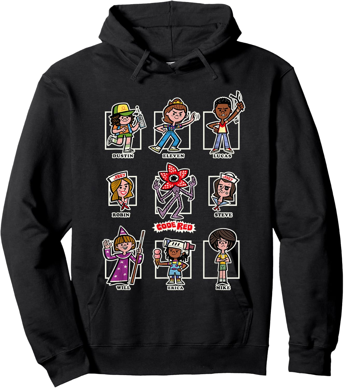 Stranger Things The Party Group Chibi Vintage Code Red Icons Hoodie - Hoodie | Black
