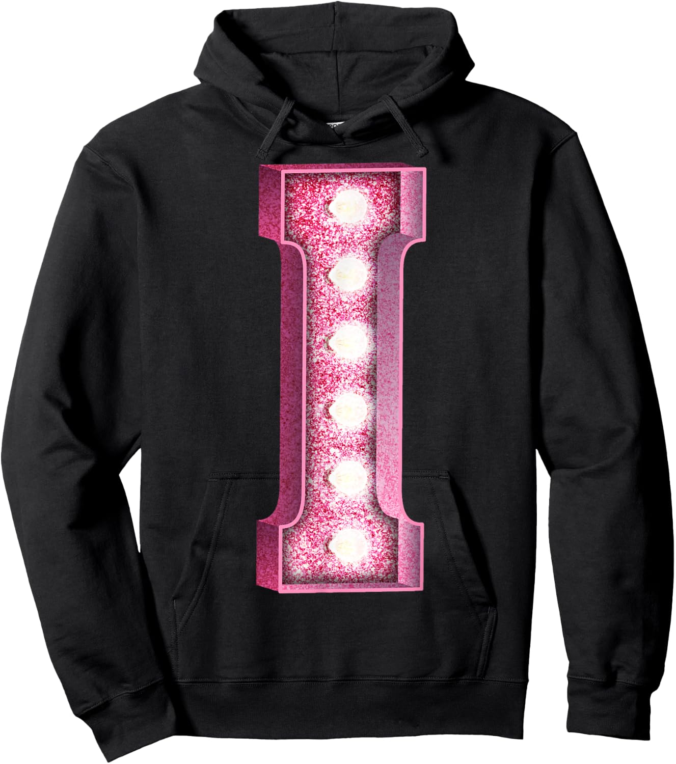Marquee Letter I Pink Light Up Initial Decor Accent Hoodie - Hoodie | Black