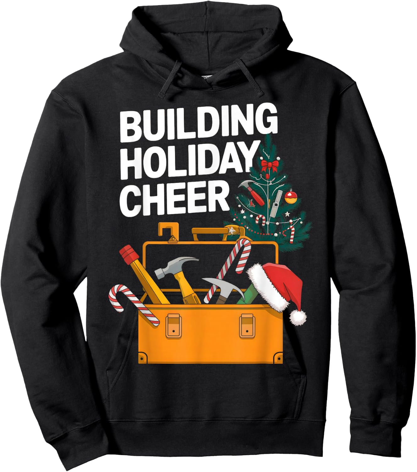 Building Holiday Cheer Christmas Funny Builder Construction Hoodie - Hoodie | Black