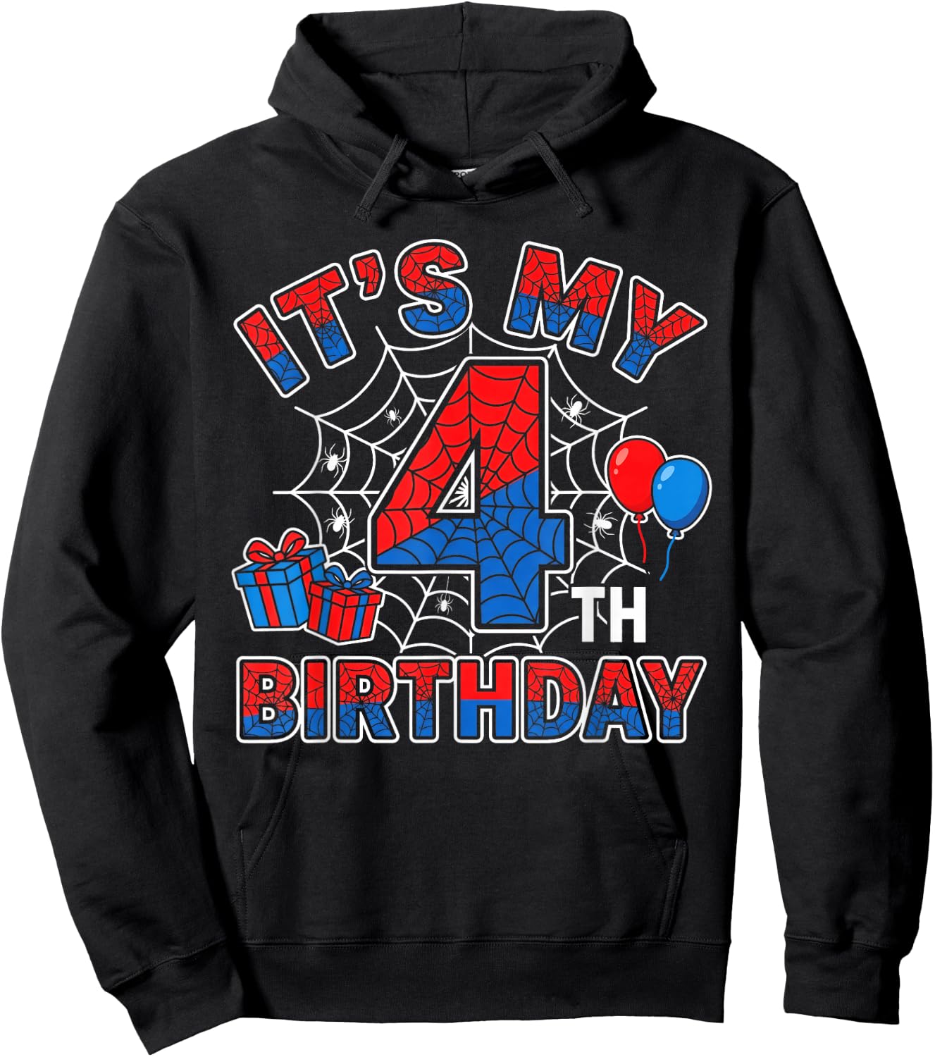 Its My 4th Birthday Boy 4 Year Old Spider Web Birthday Party Hoodie - Hoodie | Black