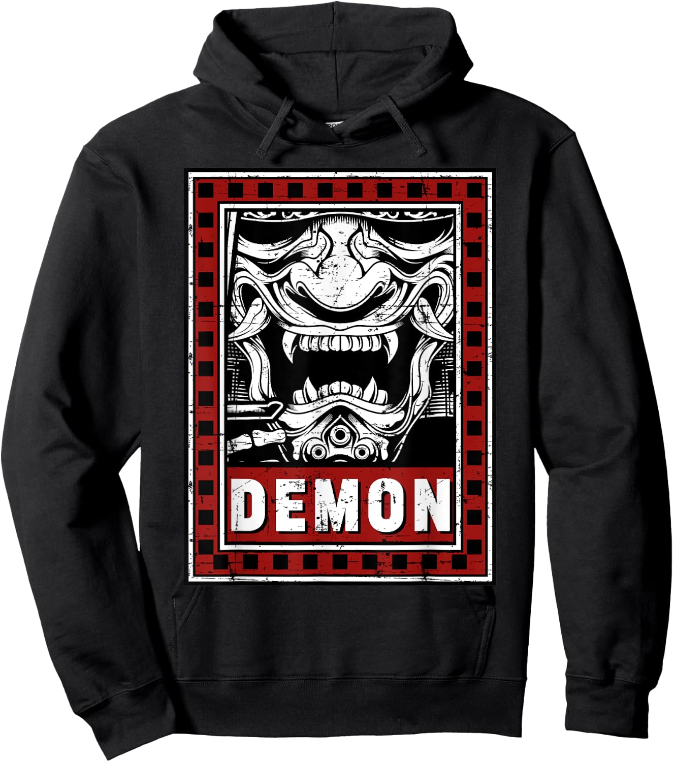 Japanese Demon Harajuku Oni Face Mask Hoodie - Hoodie | Black