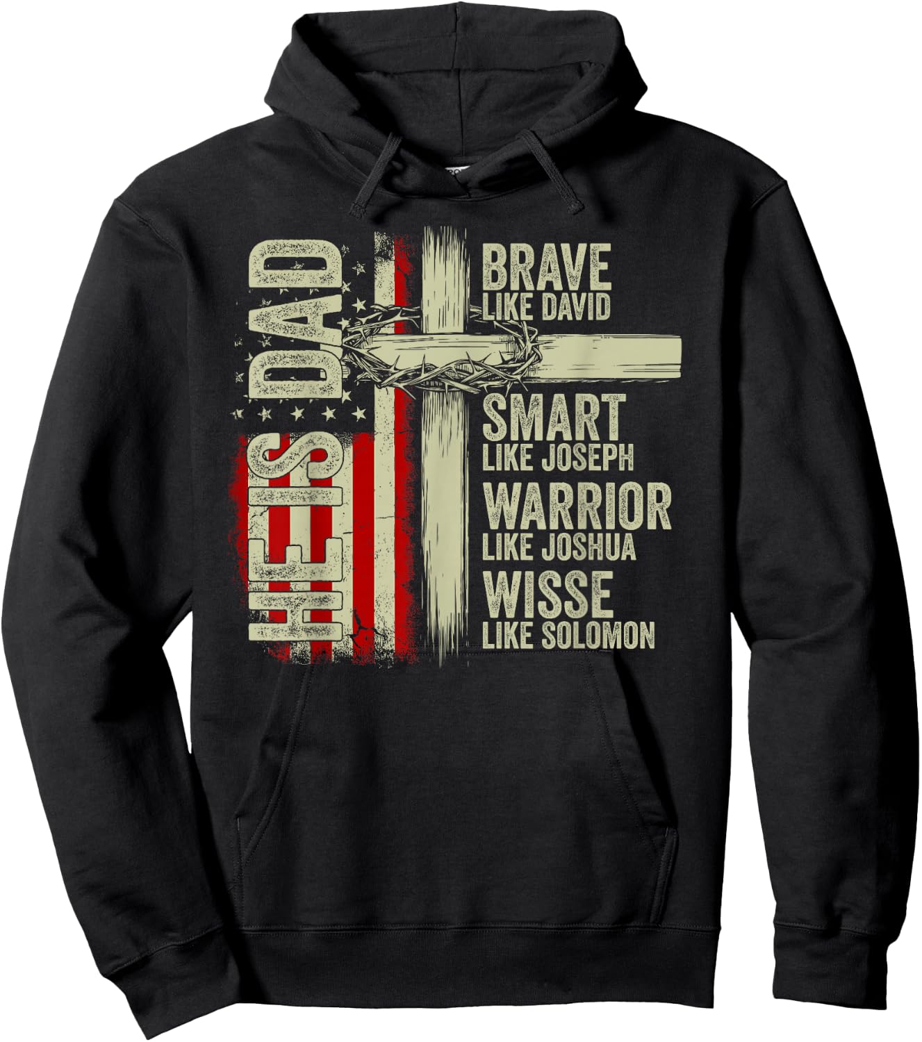He is Dad Brave Like David Christian Cross Fathers Day Hoodie - Hoodie | Black