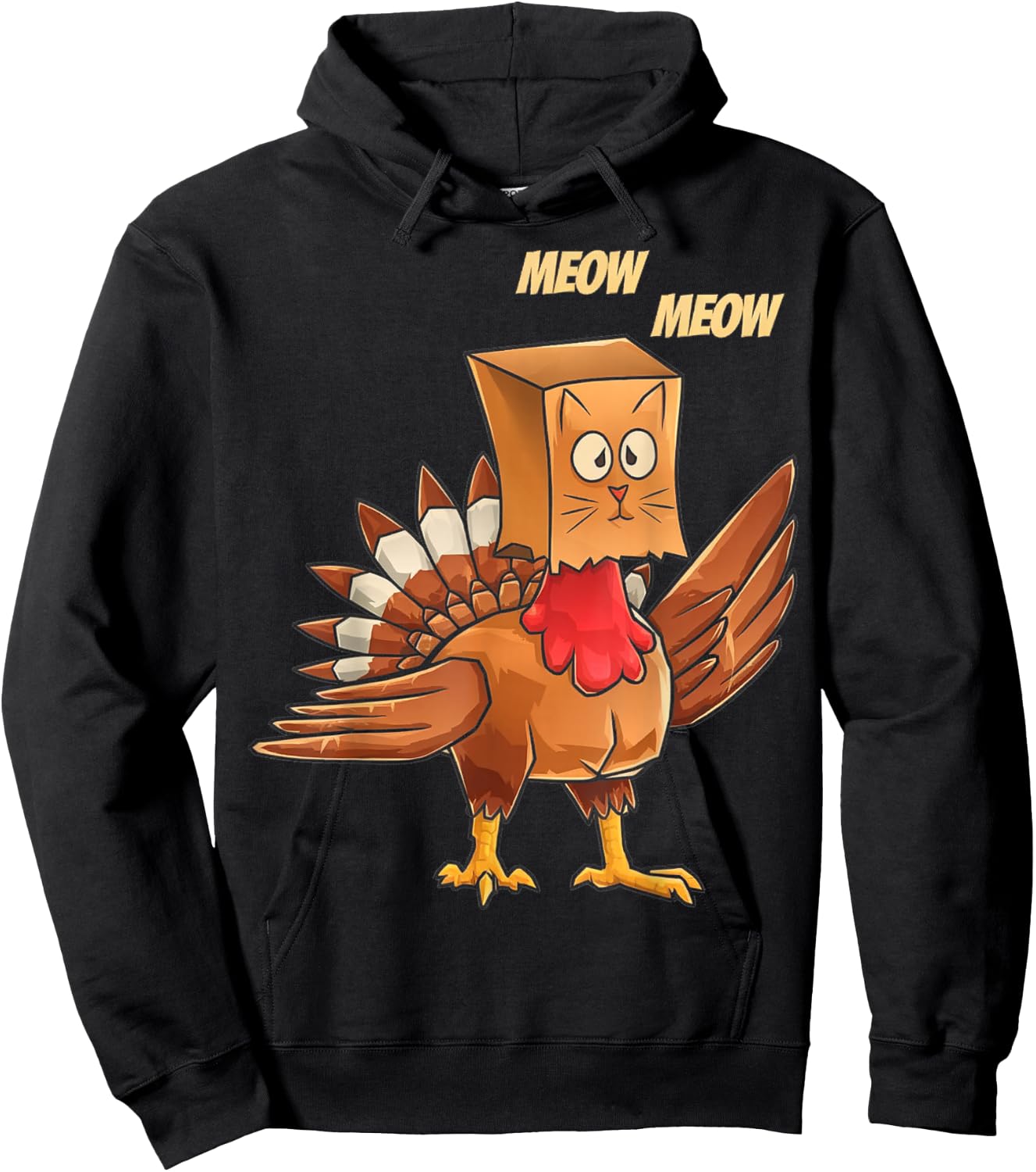 Thanksgiving Turkey Masked Cat Meow Funny Thanksgiving Hoodie - Hoodie | Black