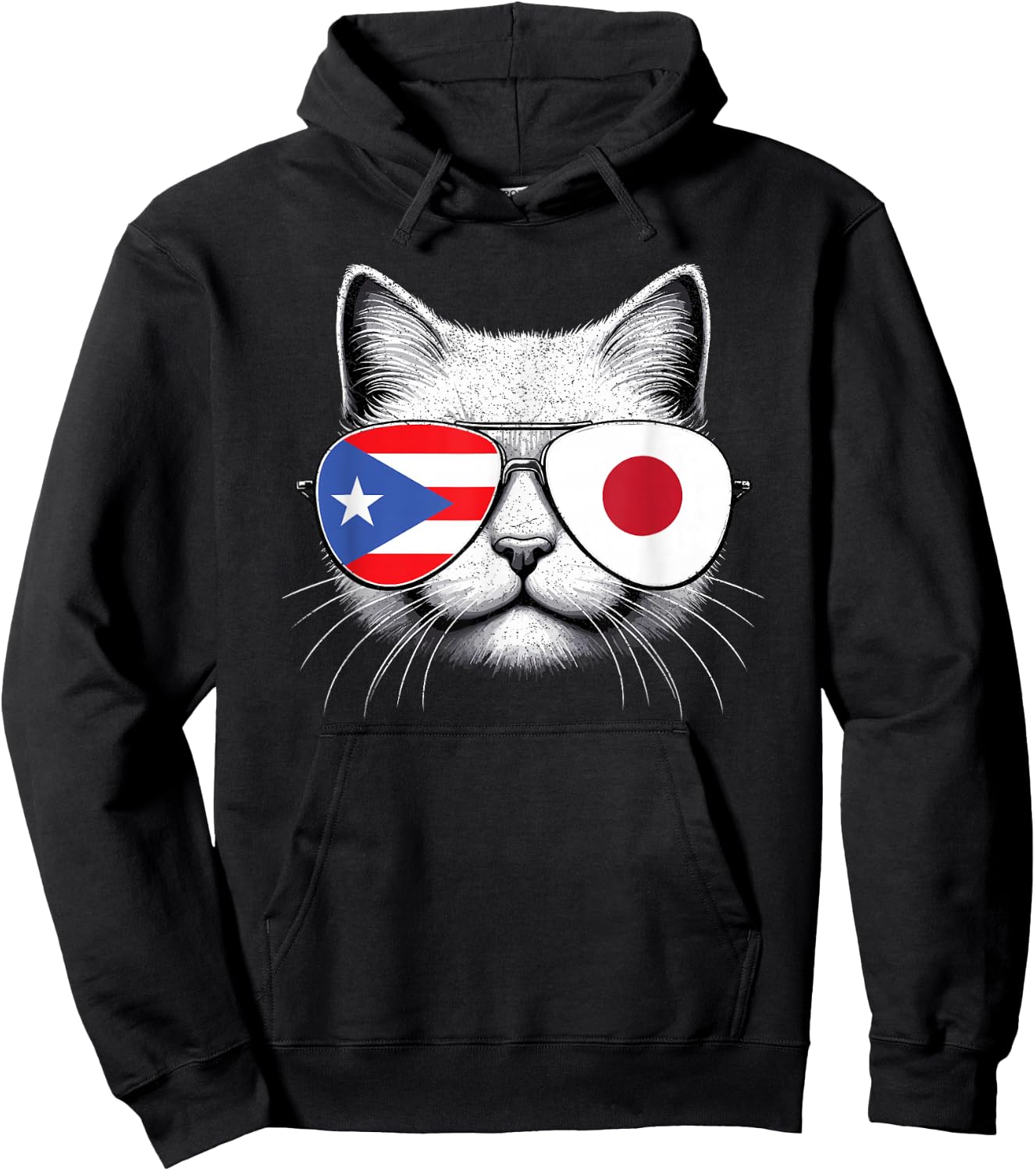 Puerto Rican Japanese Funny Cat Puerto Rico Japan Flag Hoodie - Hoodie | Black