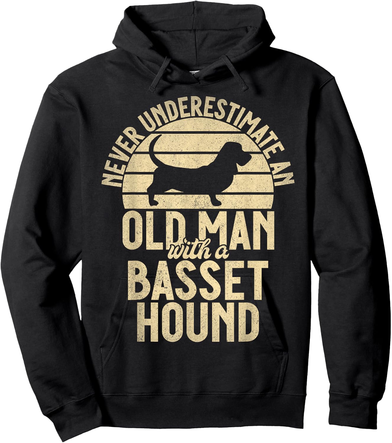 Never underestimate an old Man with a Basset Hound Hoodie - Hoodie | Black