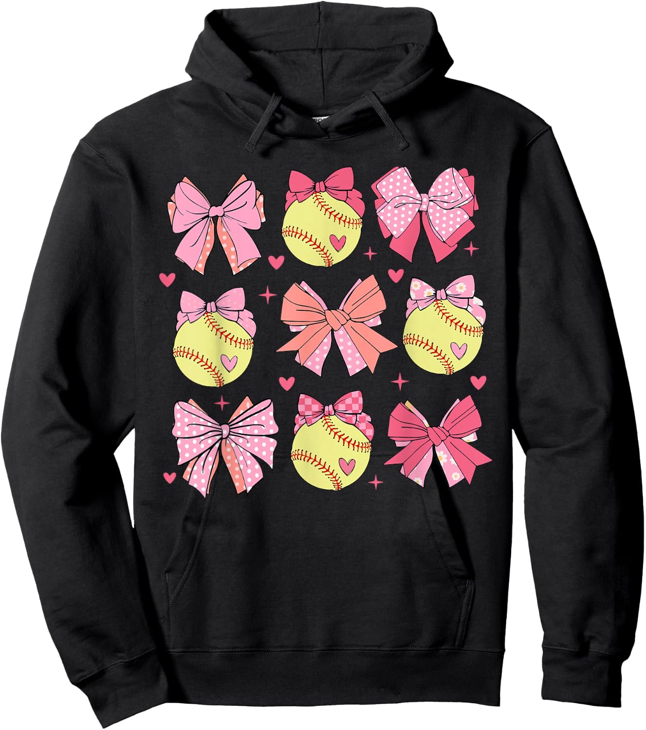 Softball Coquette Bow Softball Mom Mothers Day Softball Mama Hoodie - Hoodie | Black