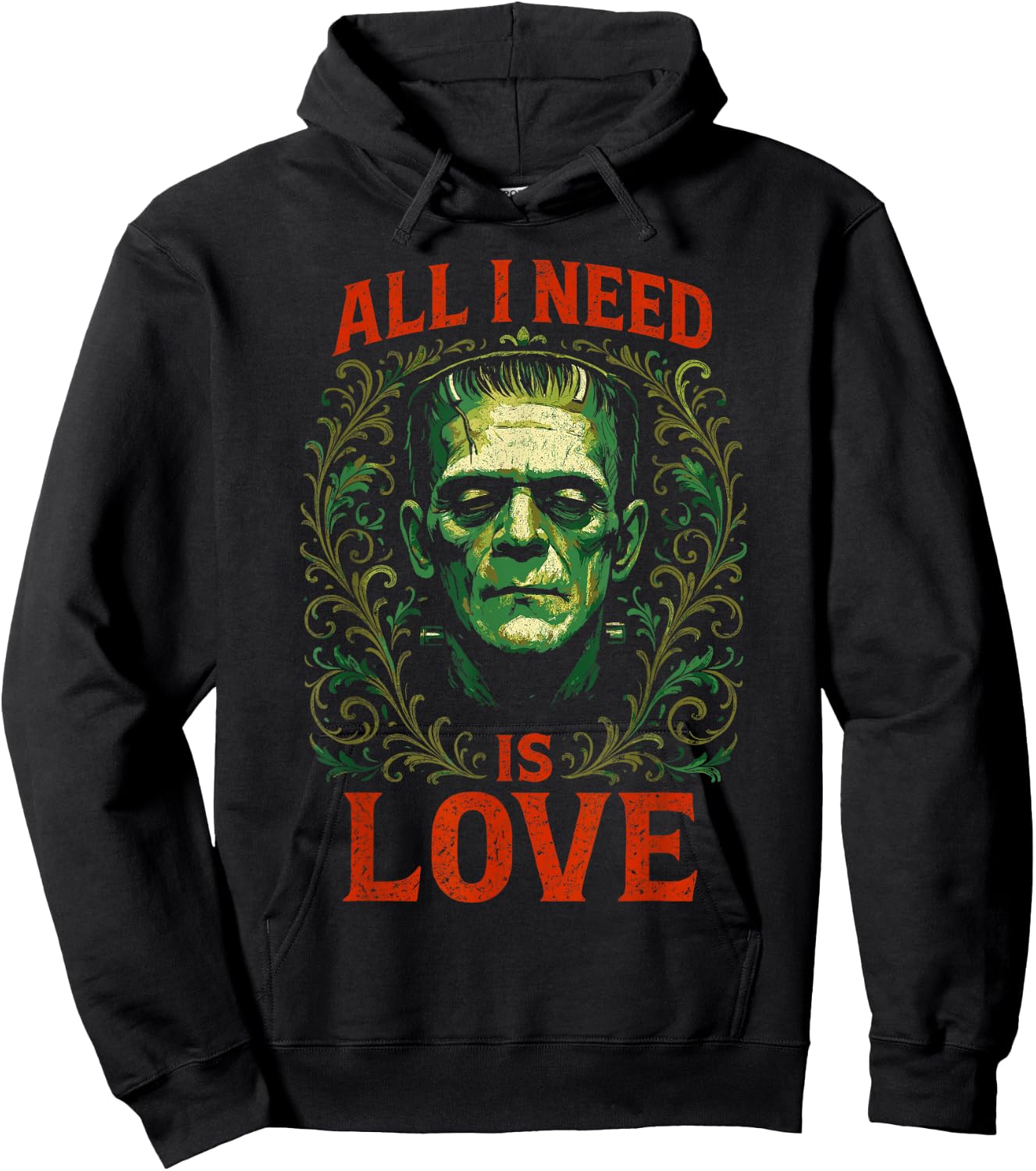 Frankenstein I Need Love | Grunge Horror Halloween Hoodie - Hoodie | Black