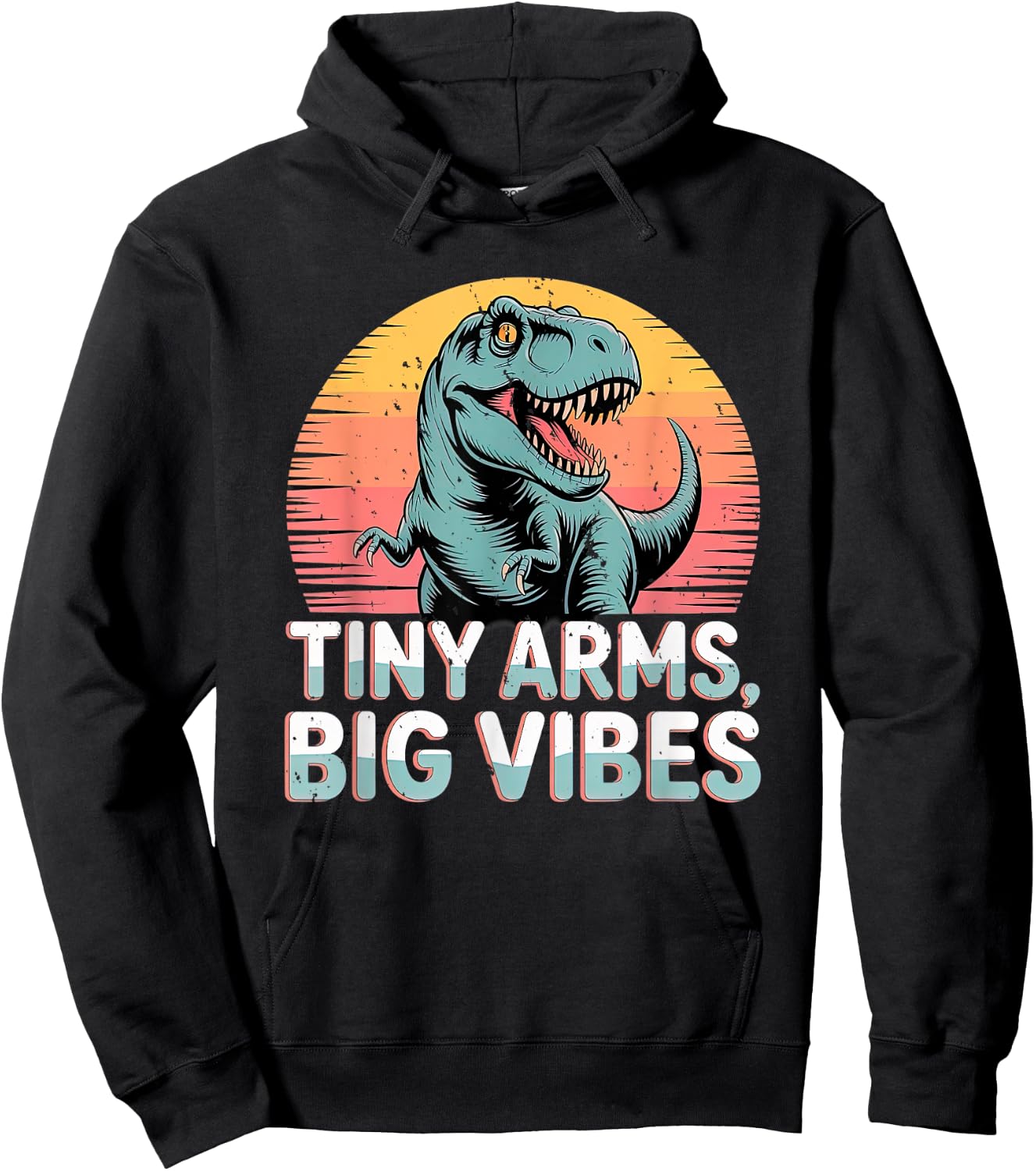 Tiny Arms Big Vibes Funny T-Rex Dinosaur Retro Sunset Joke Hoodie - Hoodie | Black