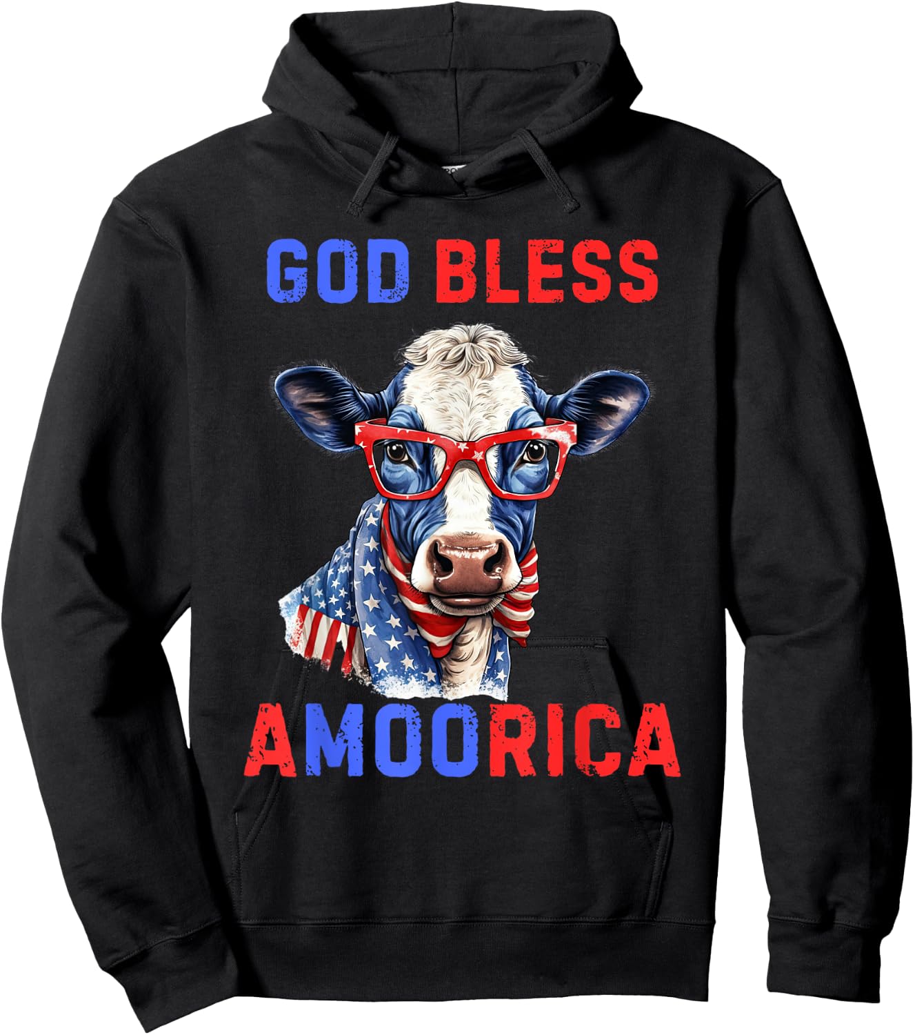 God Bless A Moo Rica Funny 4th of July USA Patriotic Cow Kids Men Hoodie - Hoodie | Black