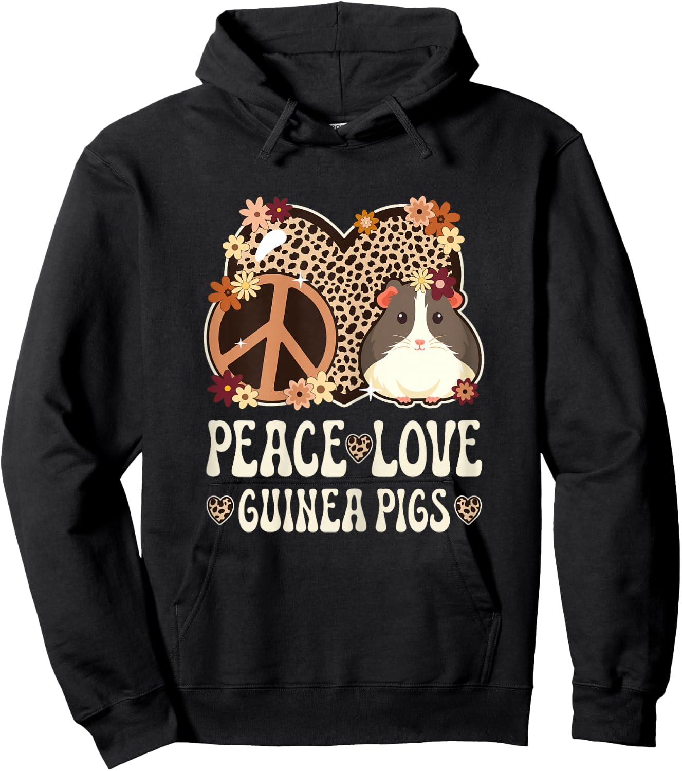 Peace Love Guinea Pigs Cheetah Print Women Guinea Pig Lover Hoodie - Hoodie | Black