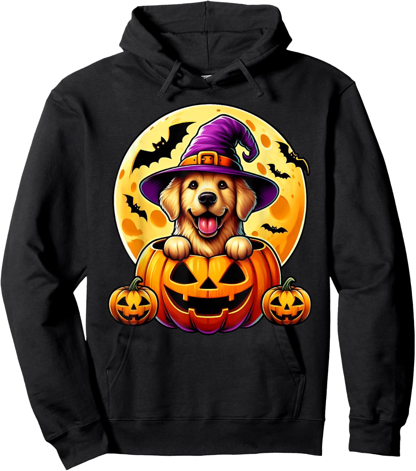 Halloween Golden Retriever Witch Hat Pumpkin Dog Lover Hoodie - Hoodie | Black