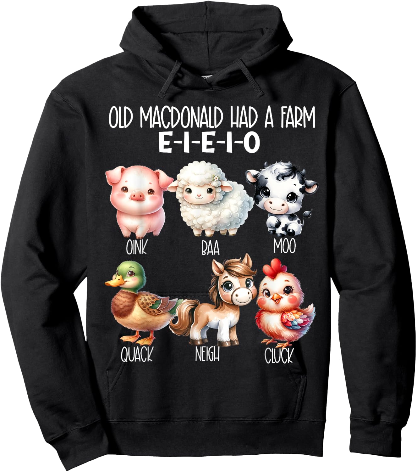 Toddler Kids Old MacDonald Had a Farm E-I-E-I-O Nursery Song Hoodie - Hoodie | Black