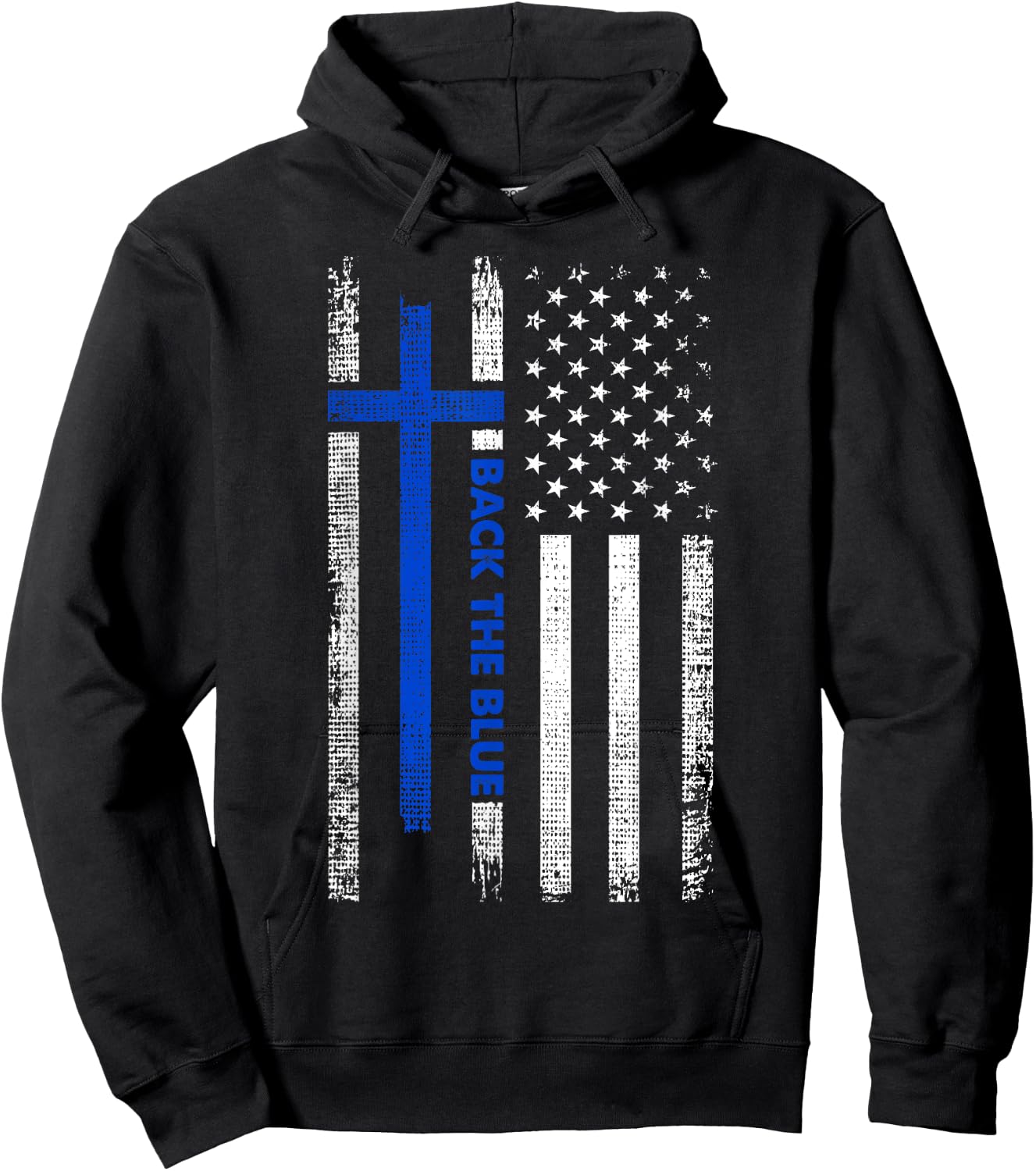 Back The Blue Jesus Faith Cross Police Thin Blue Line Flag Hoodie - Hoodie | Black