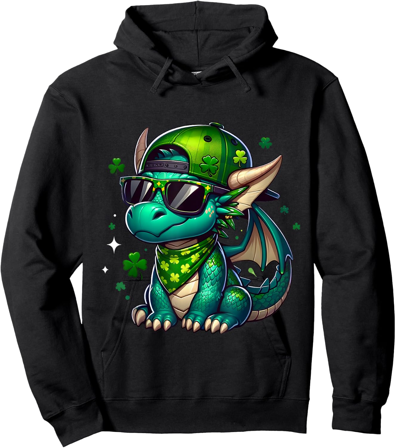 St Patrick's Day Funny Dragon Lucky Charm Clover Adult Kids Hoodie - Hoodie | Black