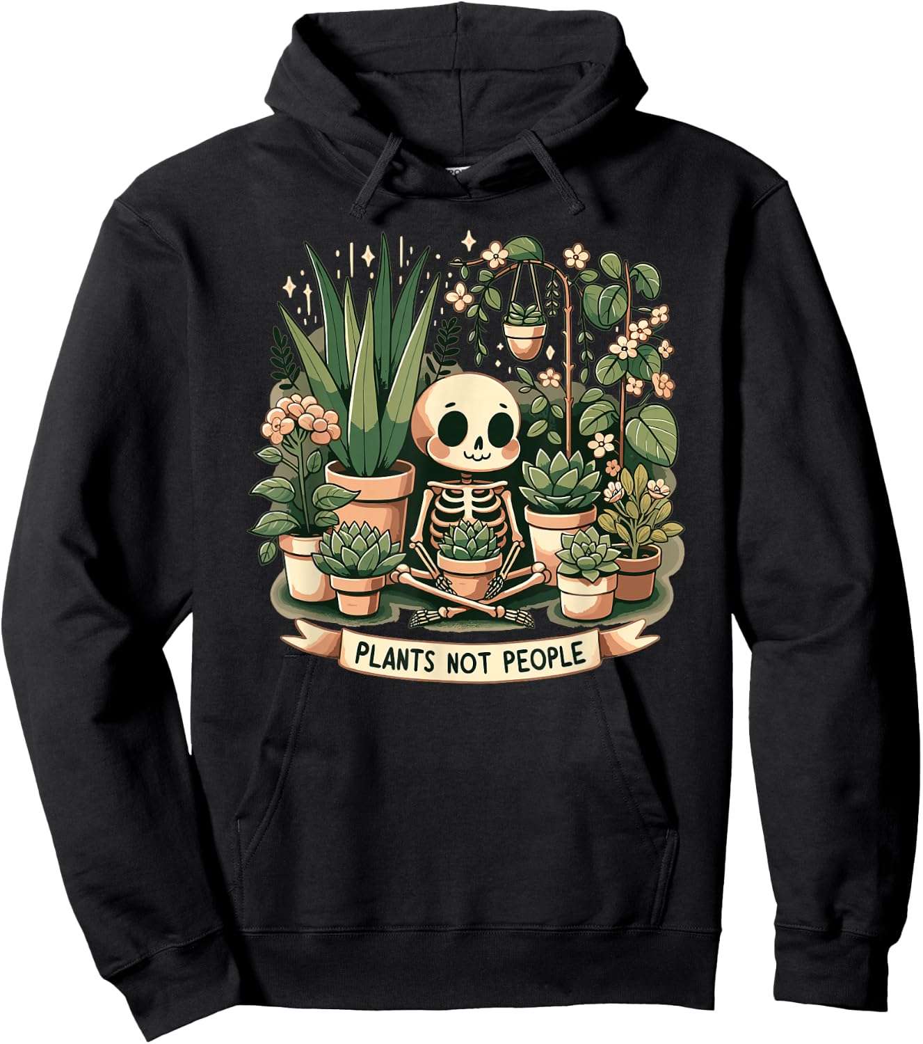 with Plant Lovers Skeleton Design - Plants Not People, black Hoodie - Hoodie | Black