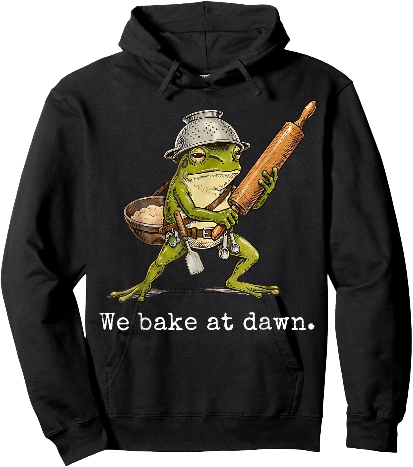 Whimsical We Bake at Dawn Funny Baker Frog Cute Kitchen Hoodie - Hoodie | Black