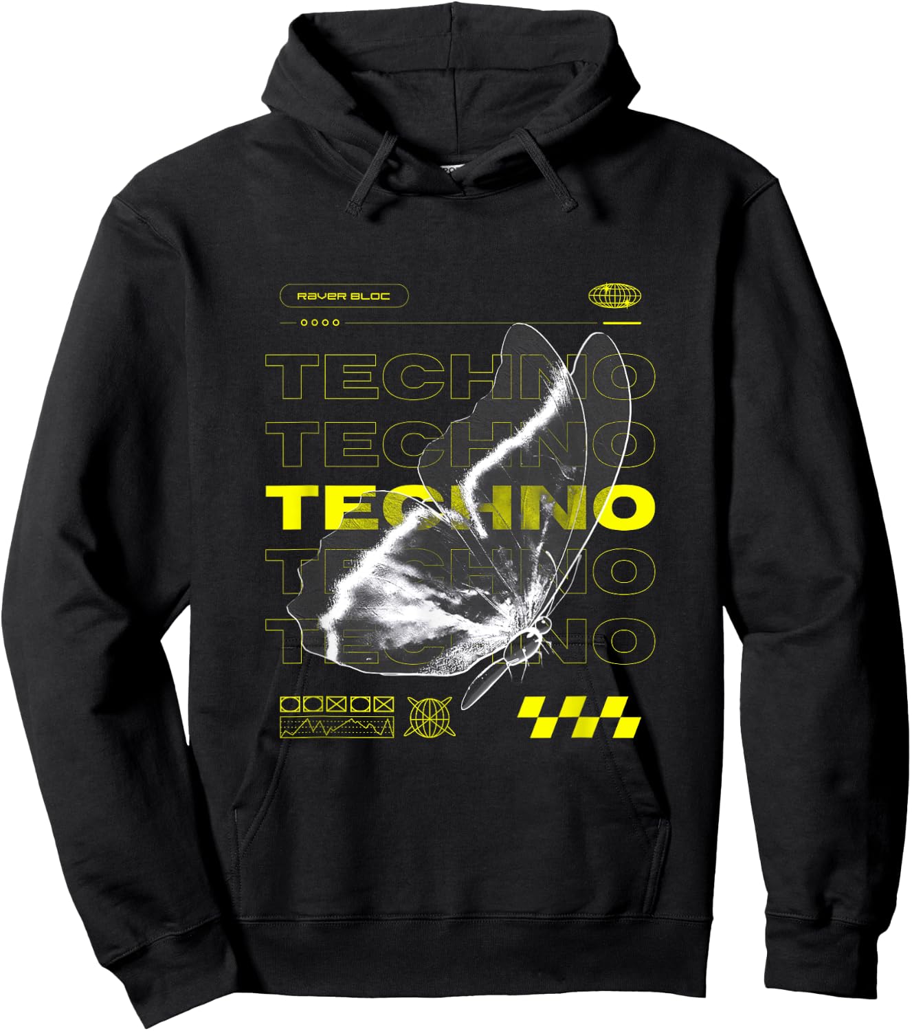 Techno Butterfly Rave , Black, S Hoodie - Hoodie | Black