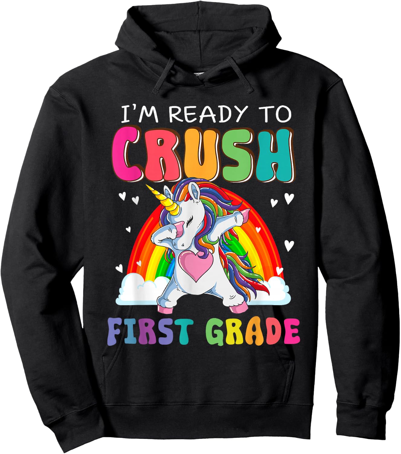 Crush First Grade Dabbing Unicorn First Day Of School Girls Hoodie - Hoodie | Black