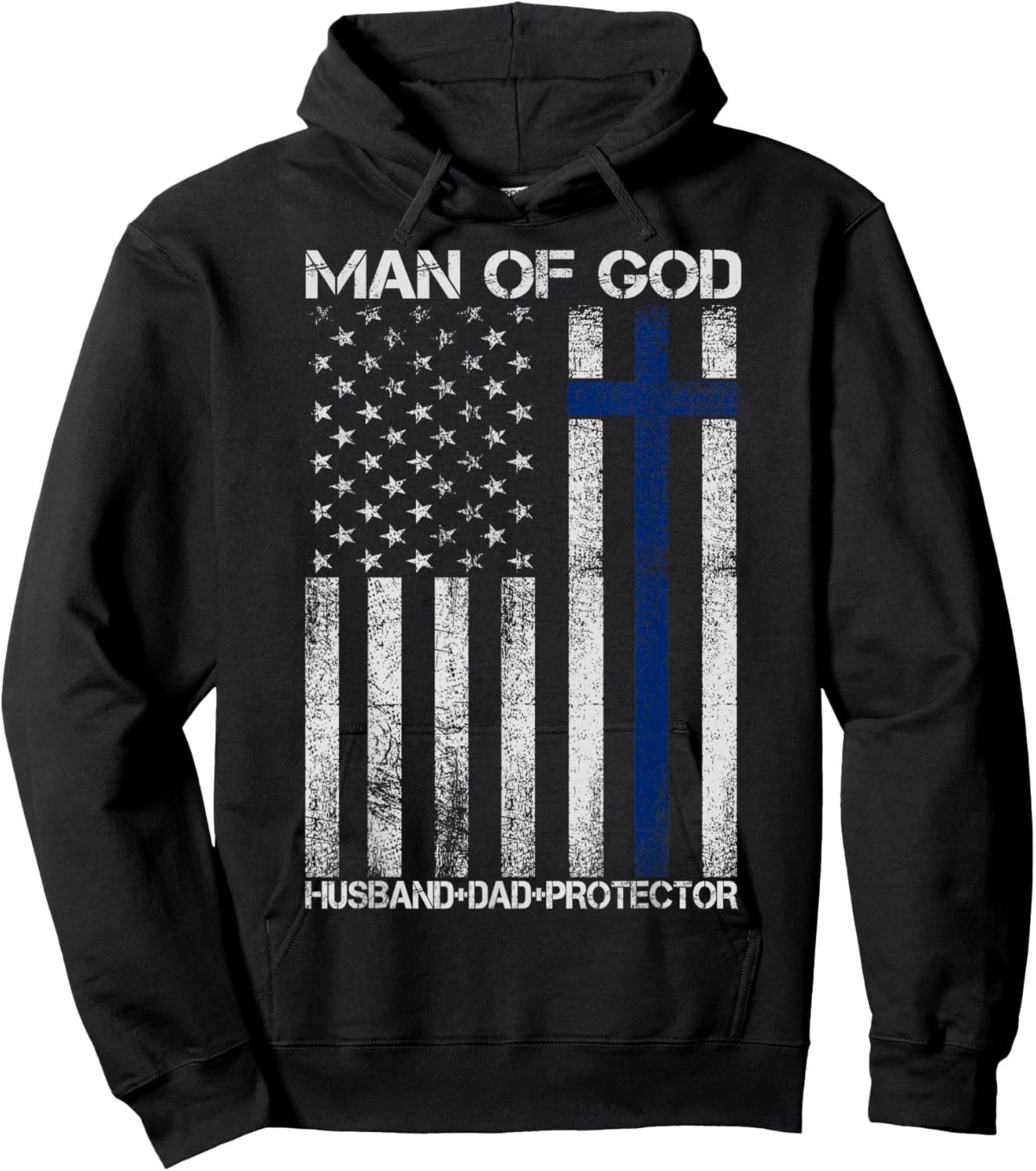 Religious Cross Fathers Day Man of God Husband Dad Protector Hoodie - Hoodie | Black