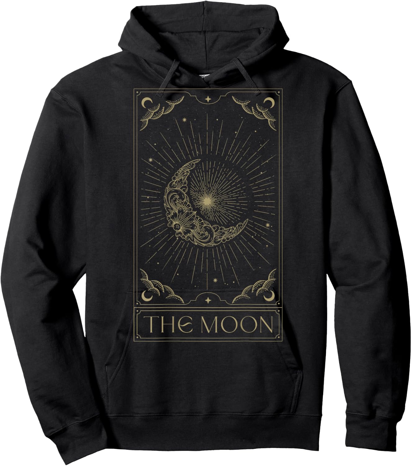 The Moon Tarot Card Half Moon Gothic Witchcraft Back Print Hoodie - Hoodie | Black