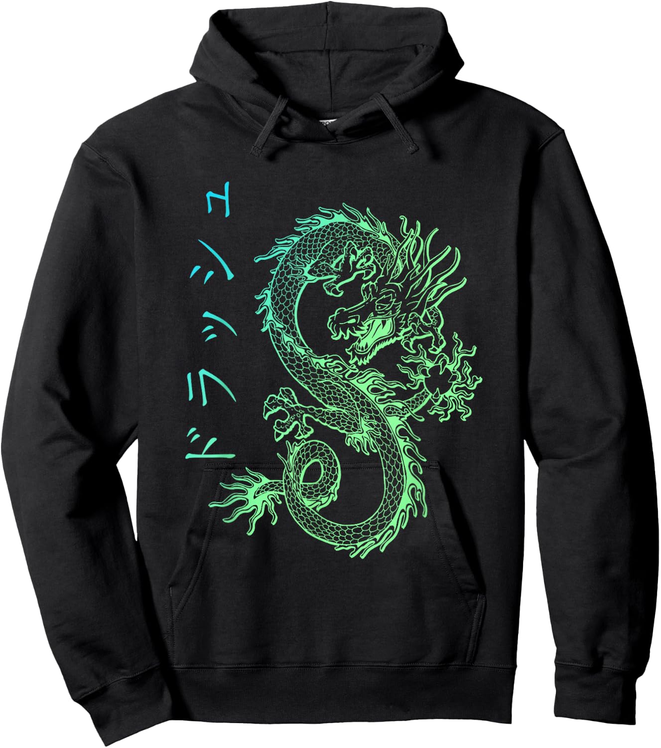 Asian E-Girl Aesthetic Retro E-Boy Kanji Japan Dragon Hoodie - Hoodie | Black