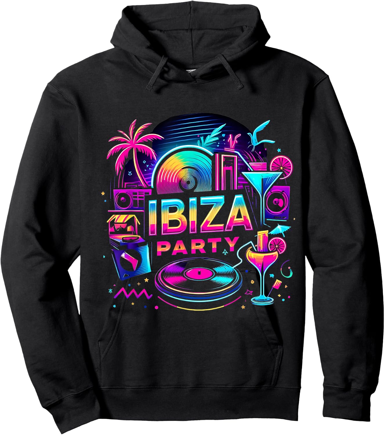 Ibiza Party Outfit - Vibrant Beach Vibes for Nightlife , Black, S Hoodie - Hoodie | Black