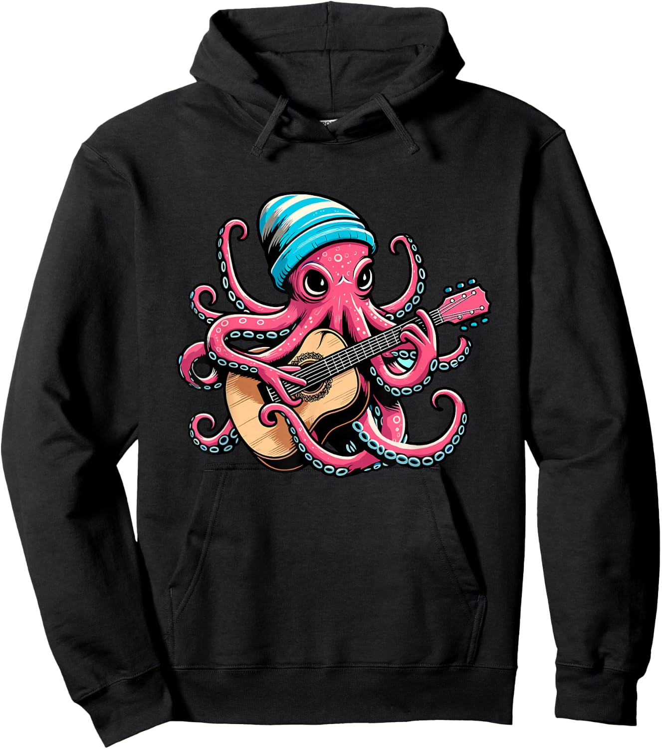 Funny Octopus Playing Acoustic Guitar Shirt For Guitarist Hoodie - Hoodie | Black