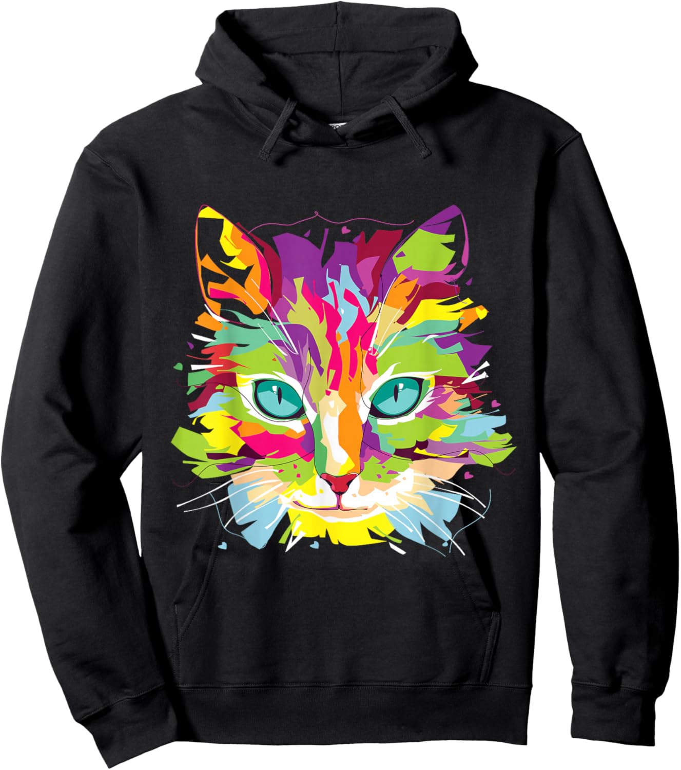 Cat Face Multi-Colored Art Shirt Hoodie - Hoodie | Black