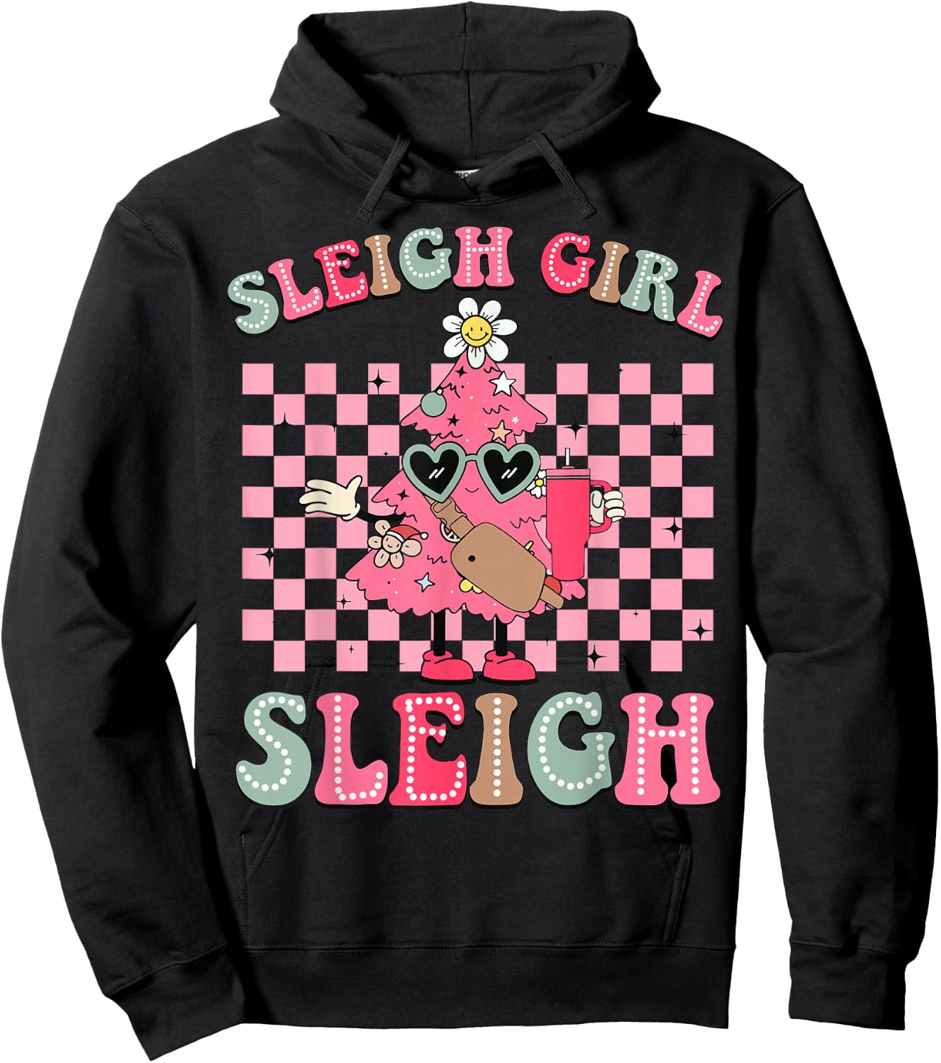 Sleigh Girl Sleigh Pink Christmas Tree Cake Belt Bag Xmas Hoodie - Hoodie | Black