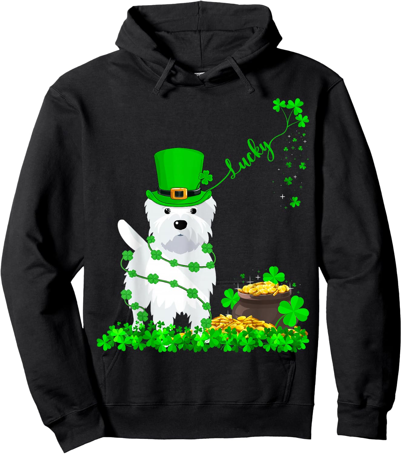 Lucky Westie Dog St. Patrick's Day Westie Irish Men Women Hoodie - Hoodie | Black