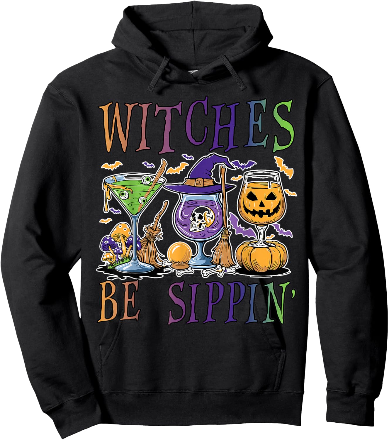 Witches Be Sippin' Funny Halloween Drinking Witch Costume Hoodie - Hoodie | Black