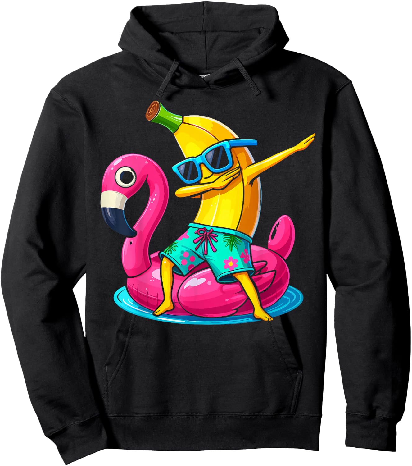 Dabbing Banana Flamingo Float Tropical Beach Hawaiian Hoodie - Hoodie | Black