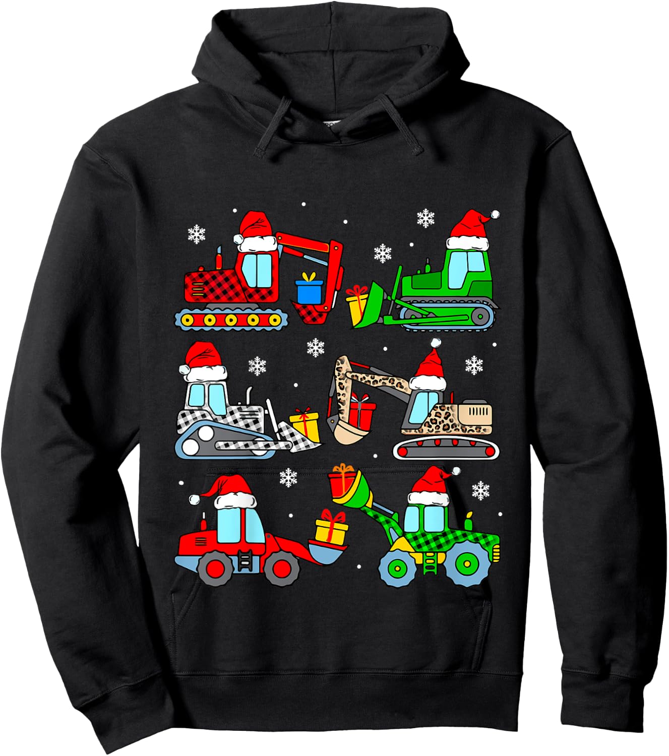 Kids Construction Excavator Christmas Tree for Boys Girls Toddler Hoodie - Hoodie | Black