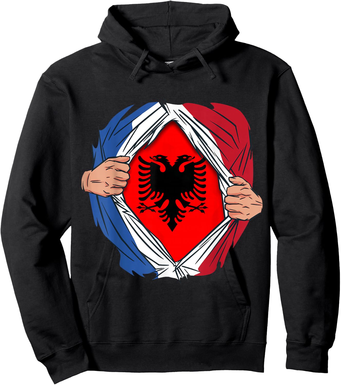 Superhero Flag Albania France Gift Albanian , Black, S Hoodie - Hoodie | Black