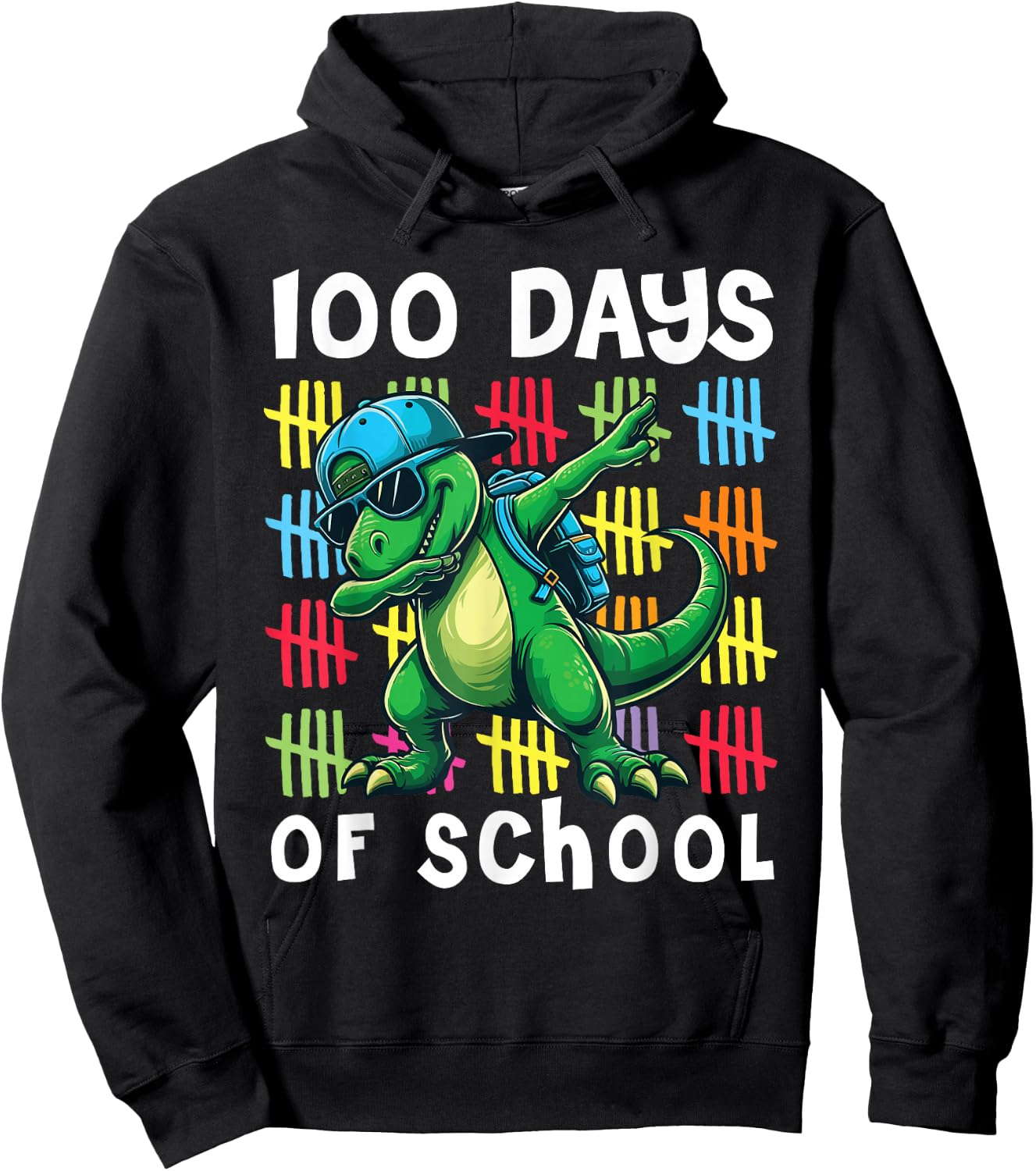 100 Days of School Dinosaur Dabbing 100th Day School Kids Hoodie - Hoodie | Black