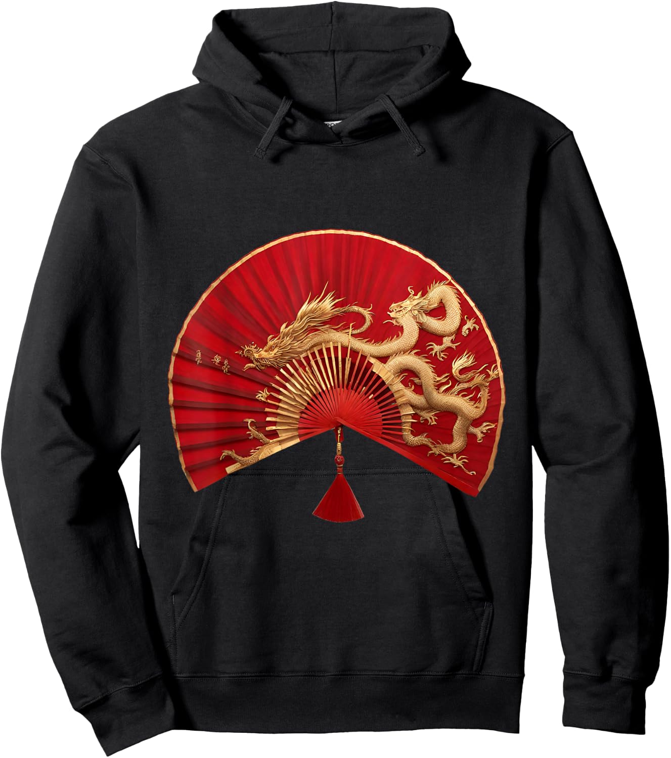Chinese Asian red gold fan dragons Gift mom Hoodie - Hoodie | Black