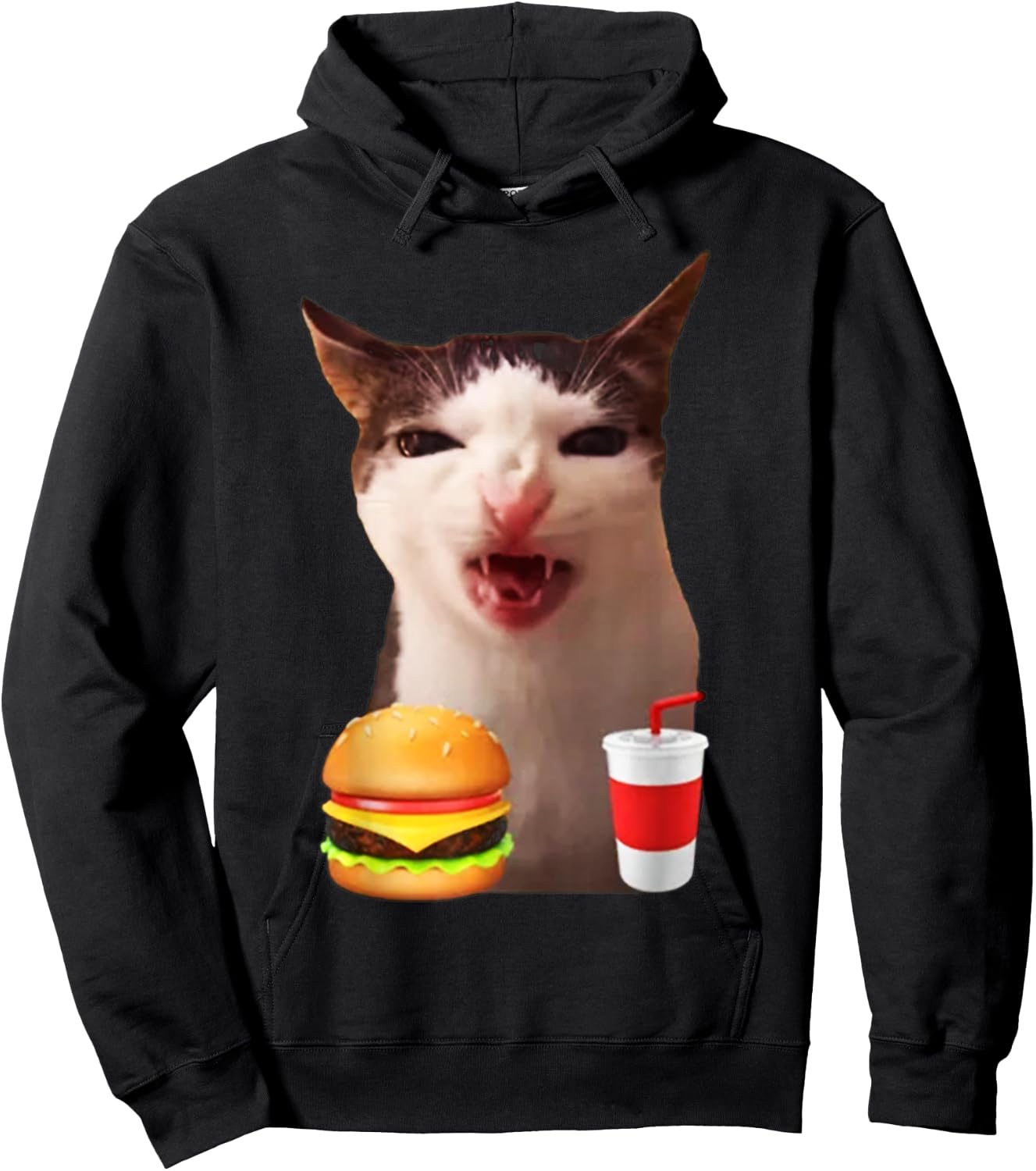 Cat Crunching Food Meme Hoodie - Hoodie | Black