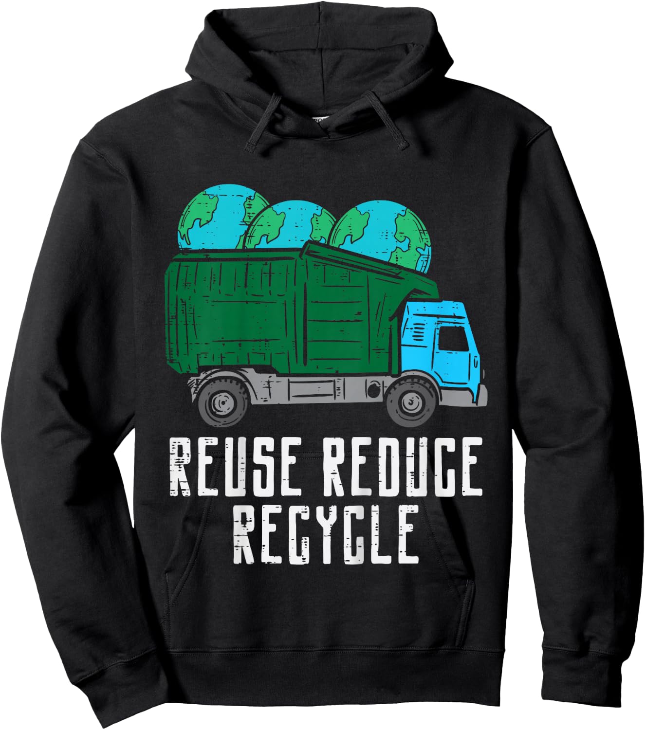 Reuse Reduce Recycle Garbage Truck Earth Boys Kids Toddlers Hoodie - Hoodie | Black