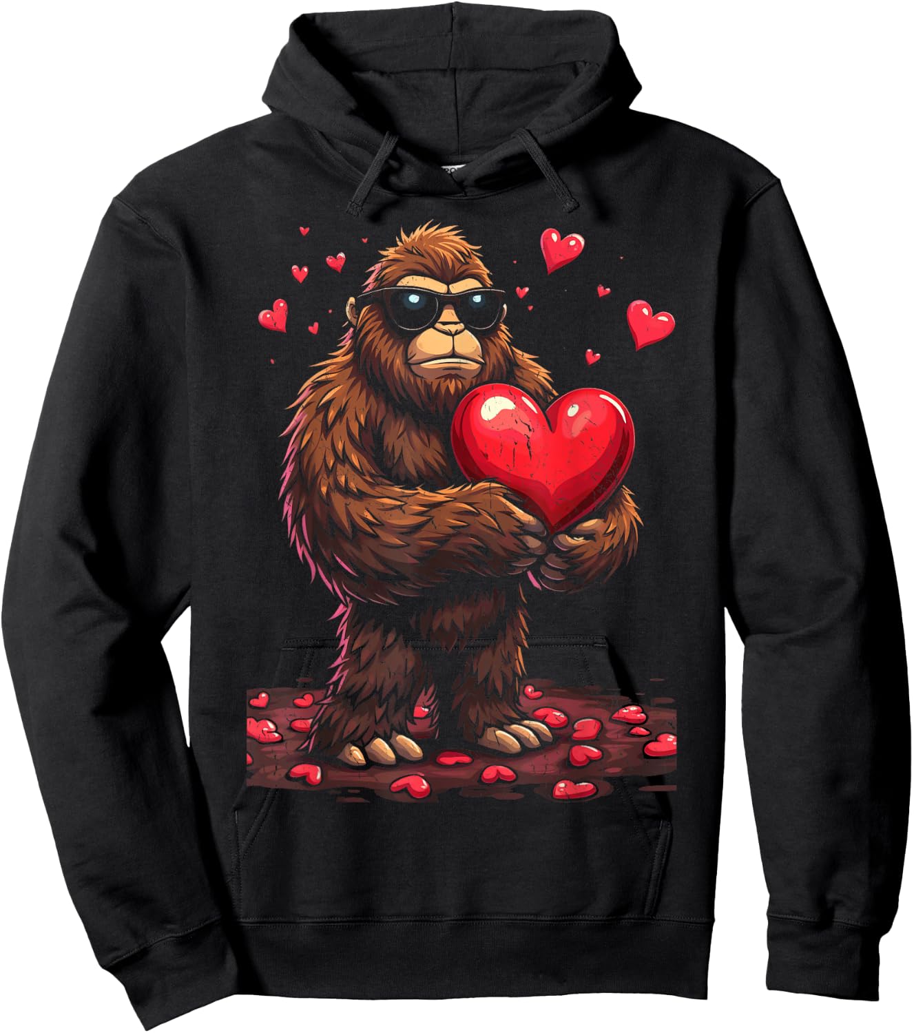 Sunglasses Bigfoot Heart Valentines Day For Boys Men Hoodie - Hoodie | Black