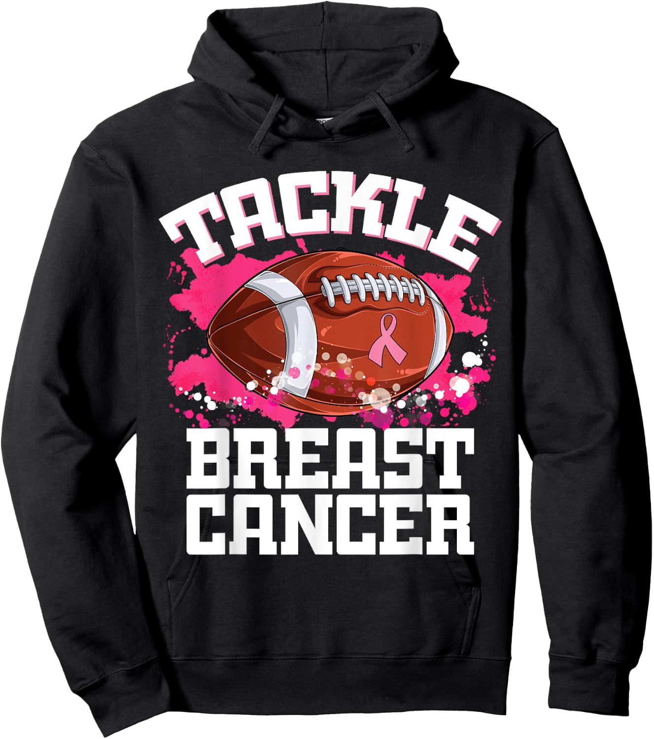 Tackle Football Ribbon Breast Cancer Awareness Boys Kid Hoodie - Hoodie | Black
