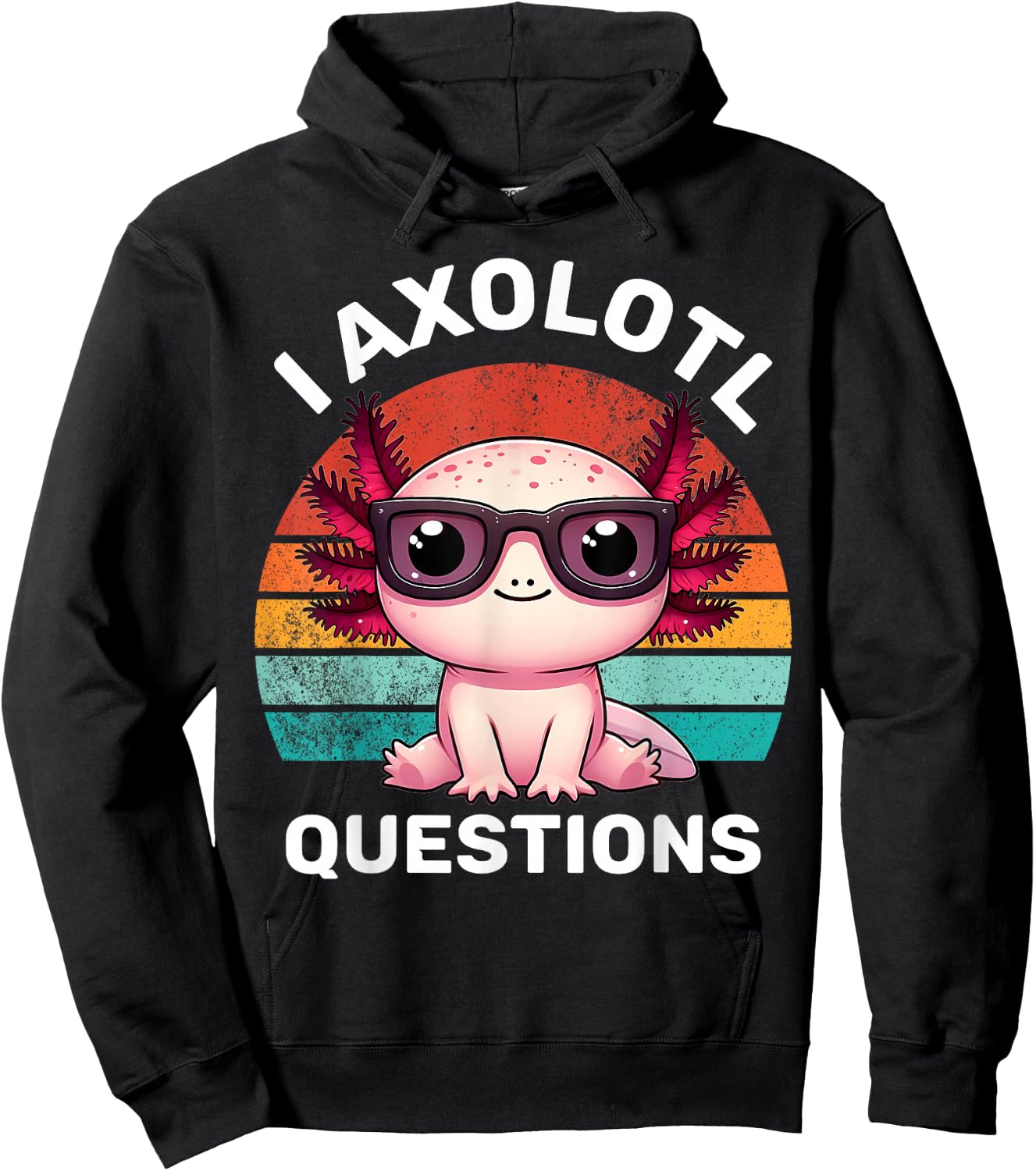 J'ai des questions sur Axolotl pour enfants, drôle, mignon, rétro, vintage Hoodie - Hoodie | Black