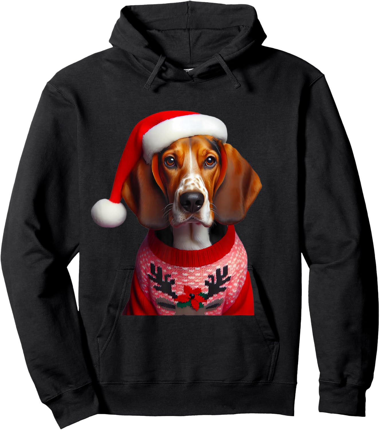Treeing Walker Coonhound With Santa Hat Christmas Dog Owner Hoodie - Hoodie | Black