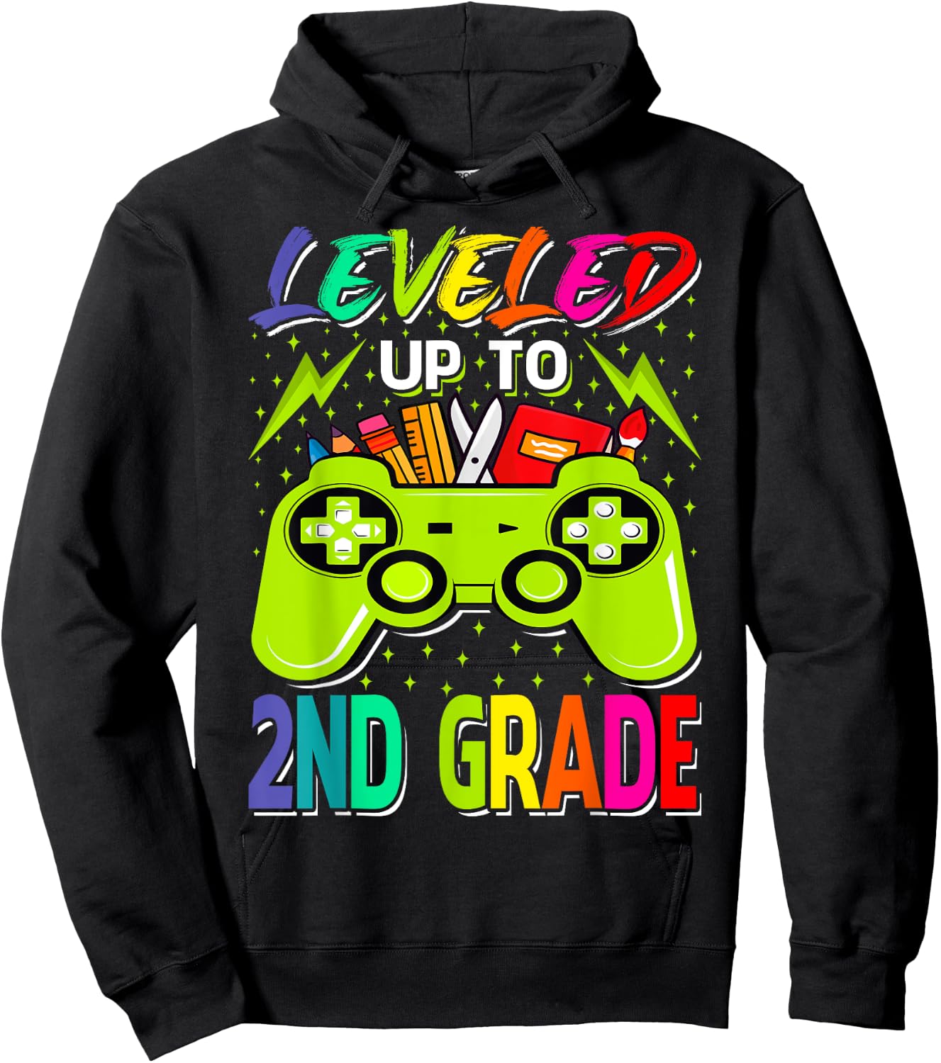 Leveled Up To 2nd Grade Gamer Back To School First Day Boys Hoodie - Hoodie | Black