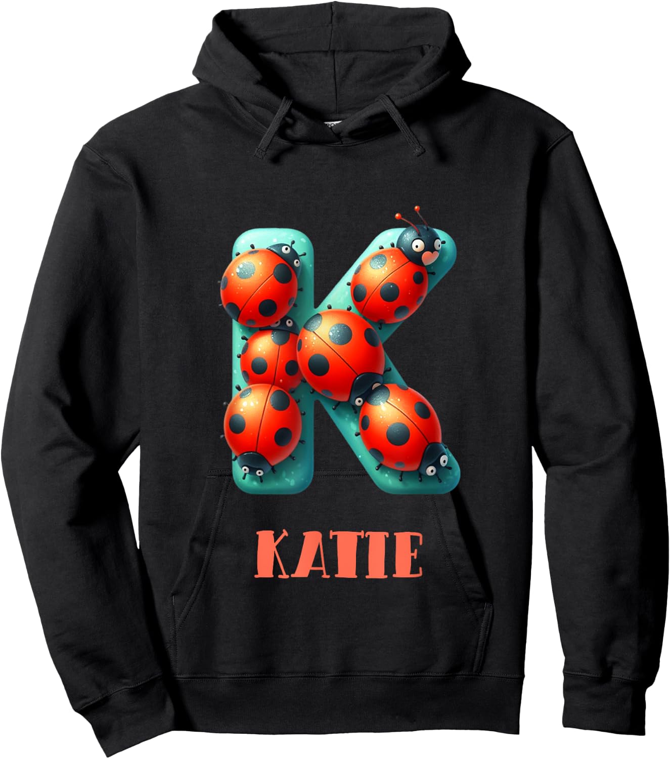 Cute Ladybug Letter Katie Name Ladybug Insect Hoodie - Hoodie | Black