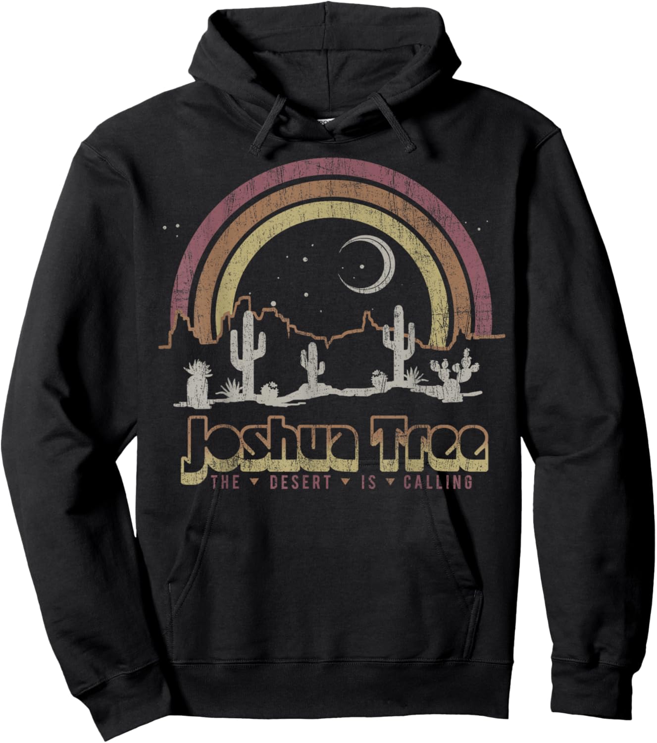 Joshua Tree Desert Rainbow Vintage Retro Outdoors Hoodie - Hoodie | Black