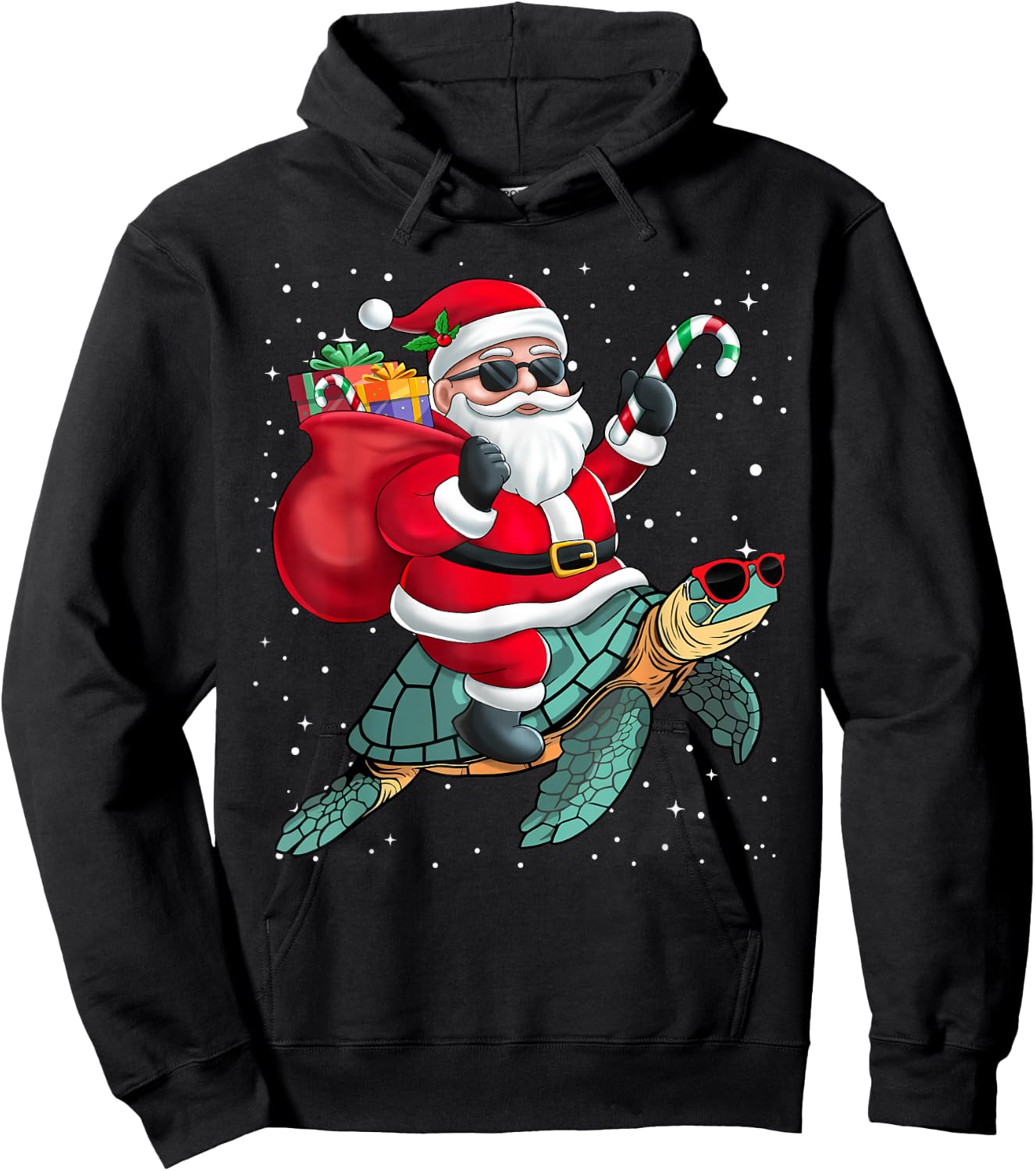 Santa Claus Riding A Turtle Christmas Boy Girl Kids Hoodie - Hoodie | Black