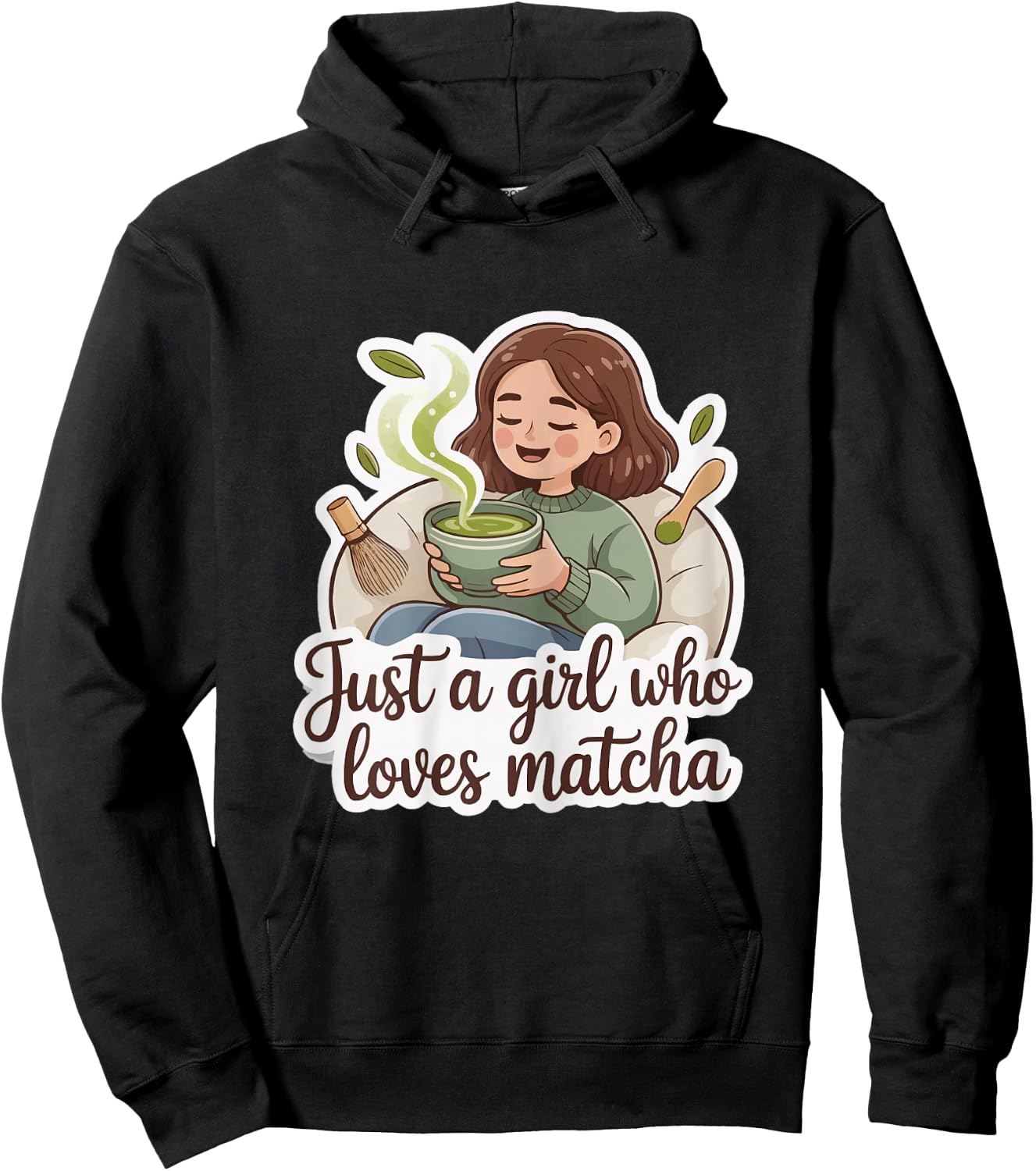 Cute Matcha Lover Girls Cozy Hoodie - Hoodie | Black