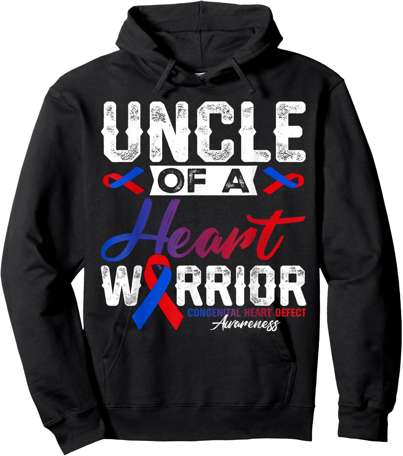 Uncle Of A Heart Warrior CHD Awareness Red Blue Ribbon Men Hoodie - Hoodie | Black