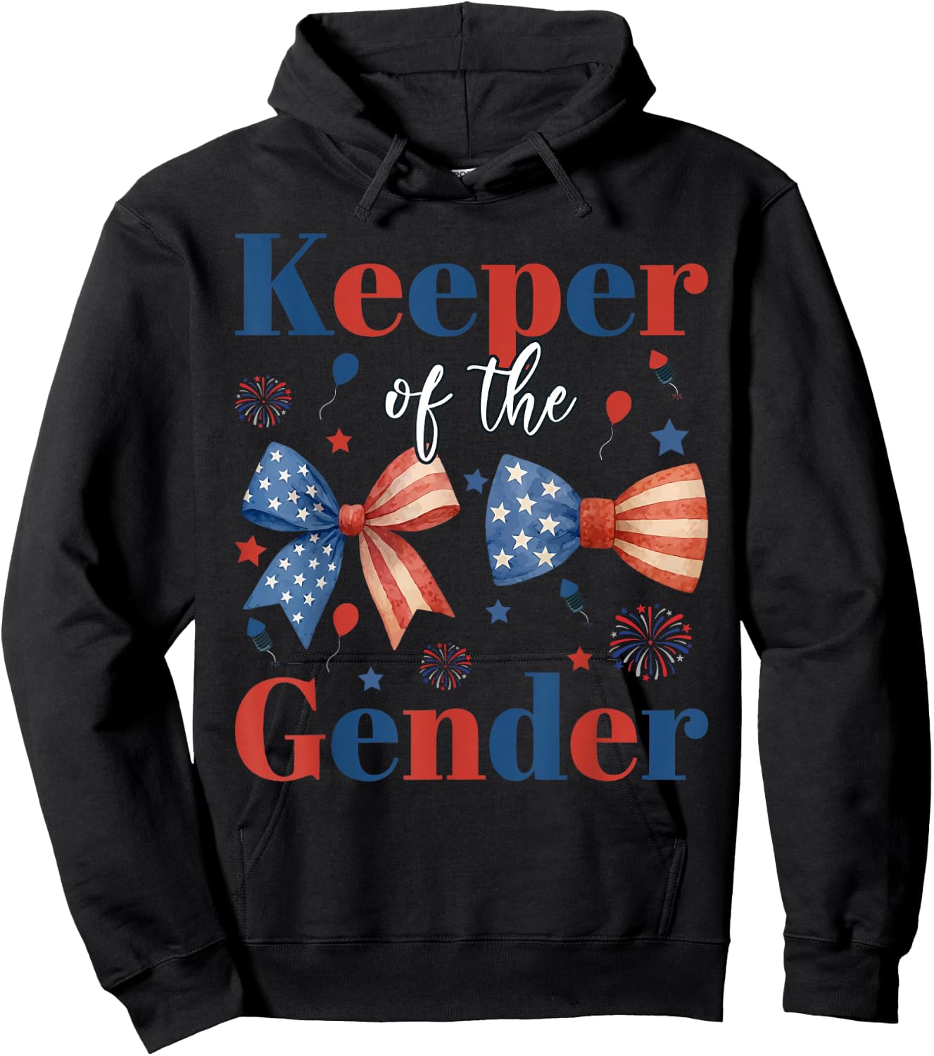 Keeper of The Gender 4th of July Bow Gender Reveal Party Hoodie - Hoodie | Black